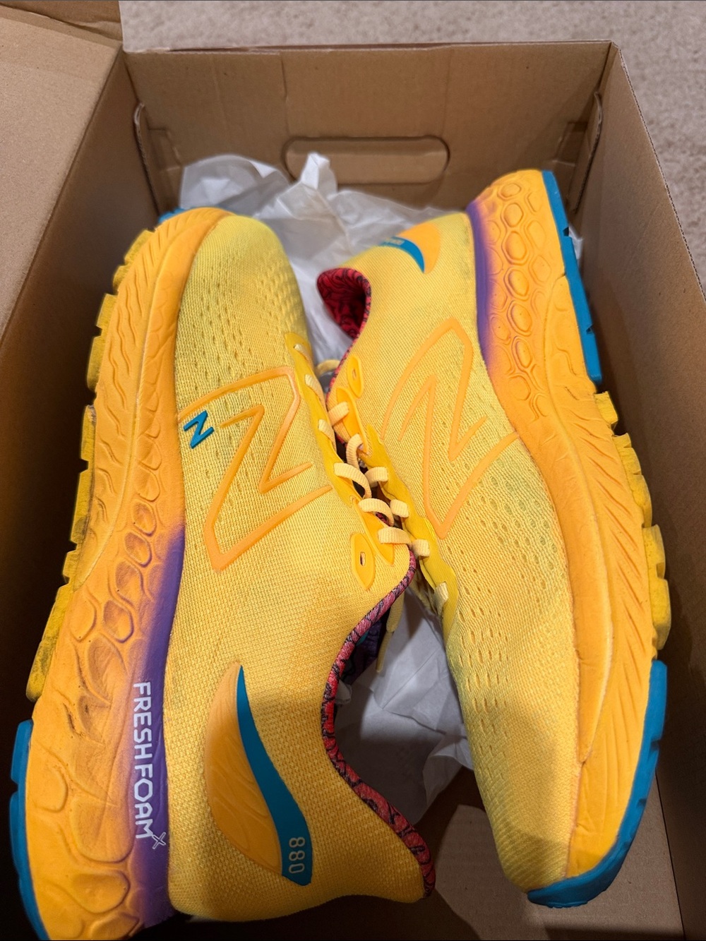 New Balance Yellow and Blue mens sneakers fresh foam x880 v12